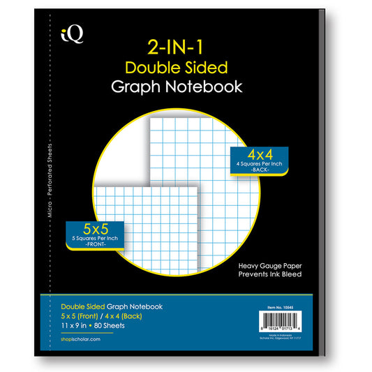 Ischolar 1 Subject Coil-less 2-In-1 Double Sided Graph Notebook (11"x9") 80 Sheets