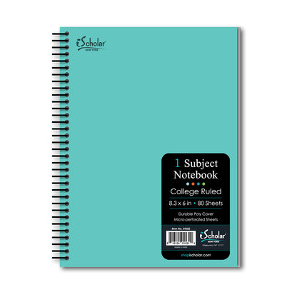 iScholar Poly Cover Wirebound 1-Subject Notebook, College Ruled, (8.3"x6") 80 Sheets