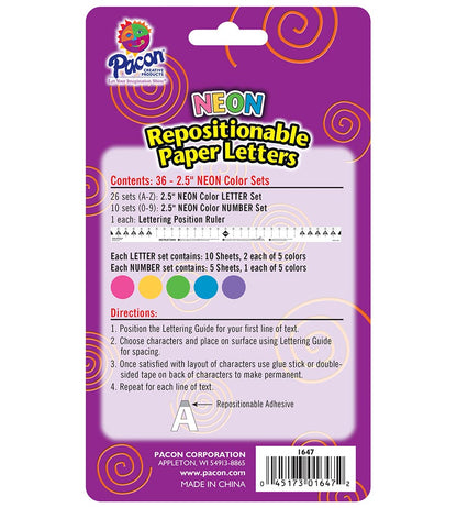 Pacon Self-Adhesive Letter Set with Guide - Neon Colors