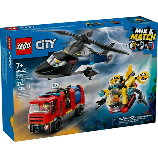 Lego City 60462 Helicopter, Fire Truck & Submarine Remix