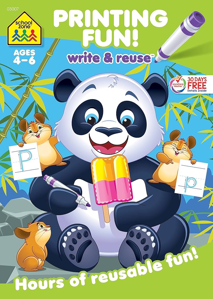 School Zone - Printing Fun! Write & Reuse Workbook, Ages 4 To 6