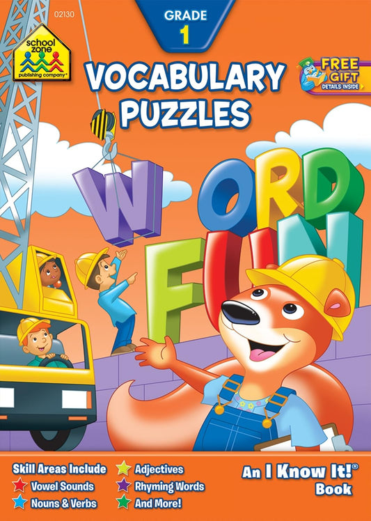 School Zone - Vocabulary Puzzles Workbook - 32 Pages, Ages 5 To 6