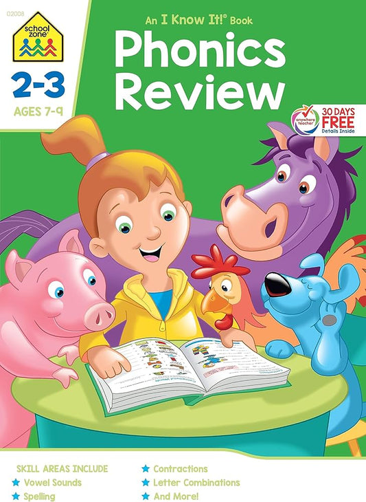 School Zone - Phonics Review Workbook - 32 Pages, Ages 7+