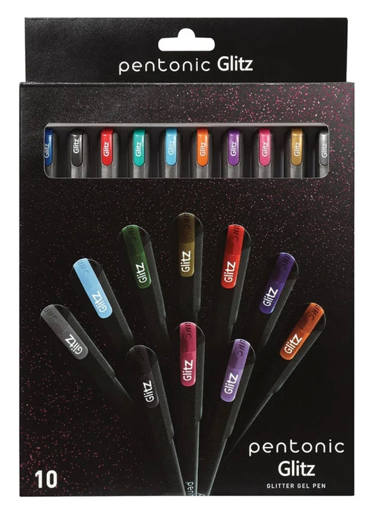 Pentonic Glitter Gel Pens, 10 Count, 10 Assorted Colors, 1.0 mm Medium Point, Smooth Writing For Journaling, Notetaking & Art Projects