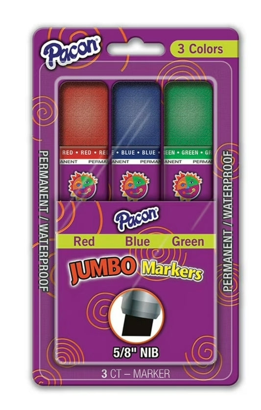 Pacon® Jumbo Marker, Assorted Colors, 3/pkg