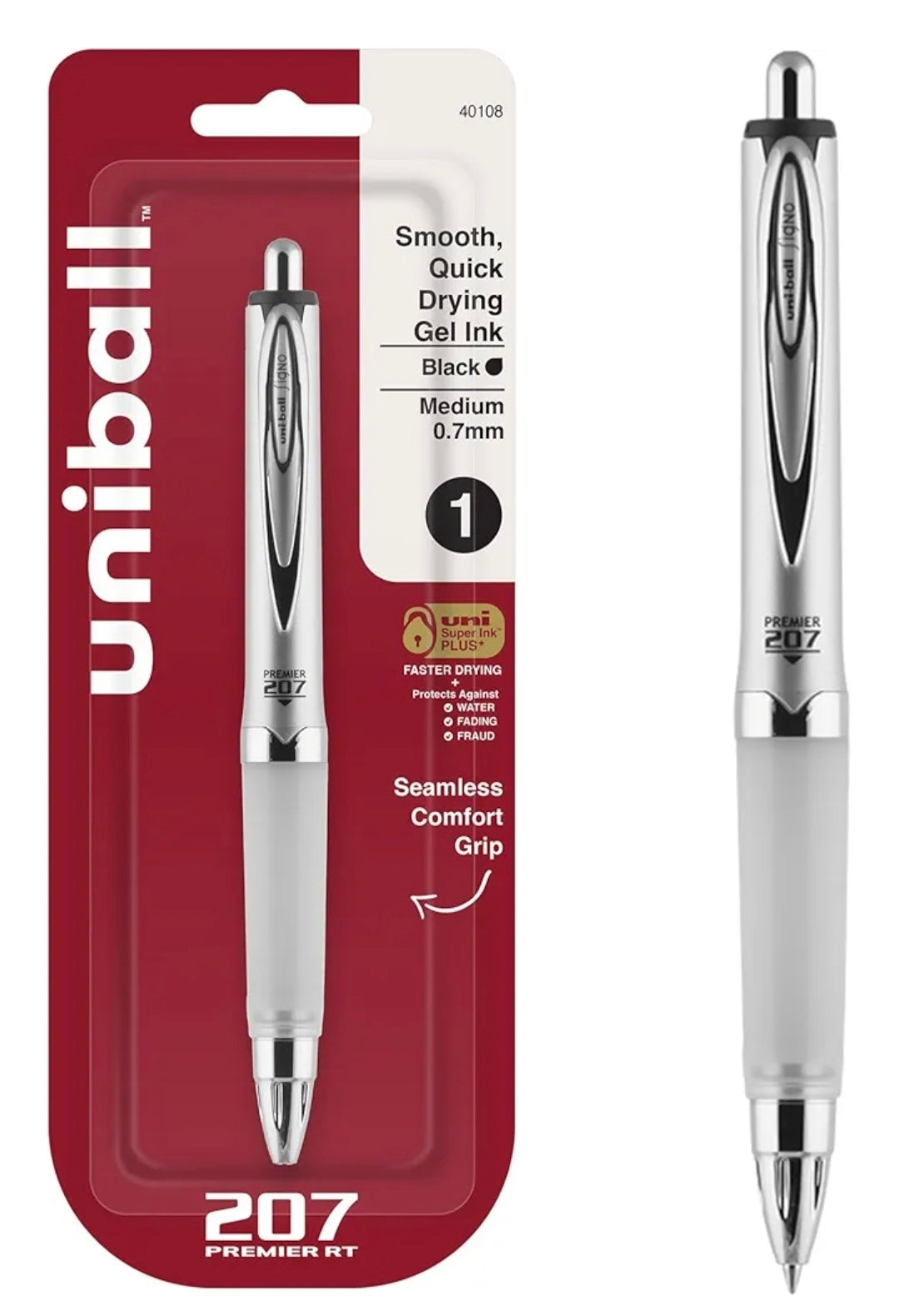 Uni-Ball 40108 207 Premier Retractable Gel Rollerball Pen, Medium Point, Black Ink, 1 Count