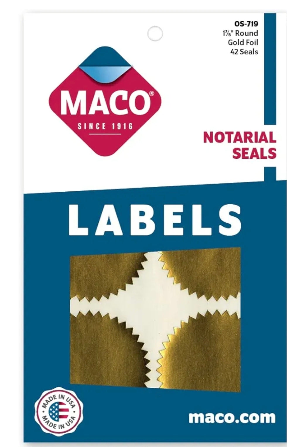 MACO Gold Foil Notarial Seals, 1-7/8 Inches in Diameter