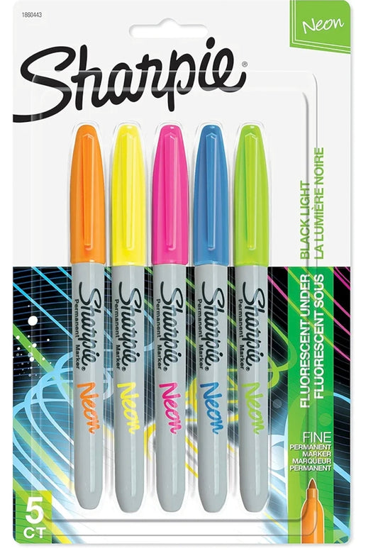 SHARPIE Neon Permanent Markers, Fine Point, Assorted Colors, 5 Count