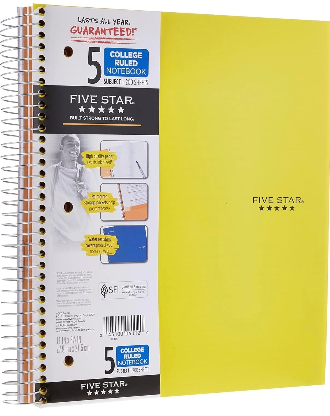 Five Star 5 Subject - College Ruled Notebook (10.5 x 8 In) - 200 Sheets