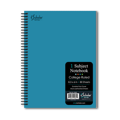 iScholar Poly Cover Wirebound 1-Subject Notebook, College Ruled, (8.3"x6") 80 Sheets