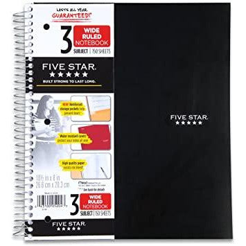 Five Star 3 Subject - Wide Ruled Notebook (10.5 In x 8 In) - 150 Sheets