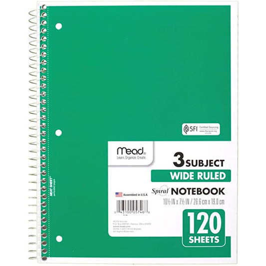 Mead 3 Subject Wide Ruled Notebook