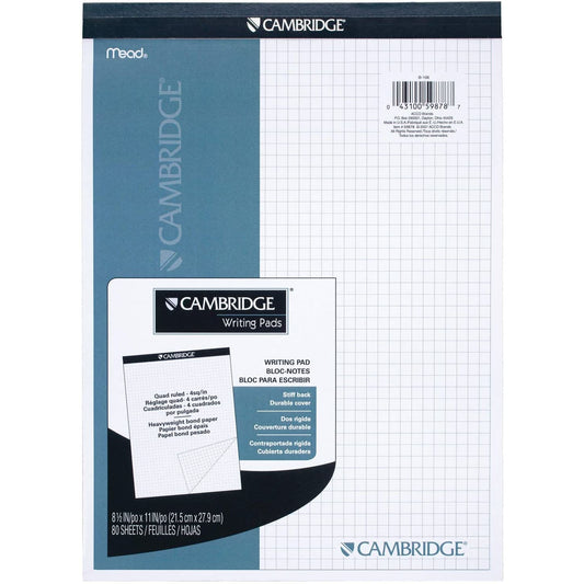 Mead Cambridge Quad Ruled Writing Pad (8.5"x 11") - 80 sheets