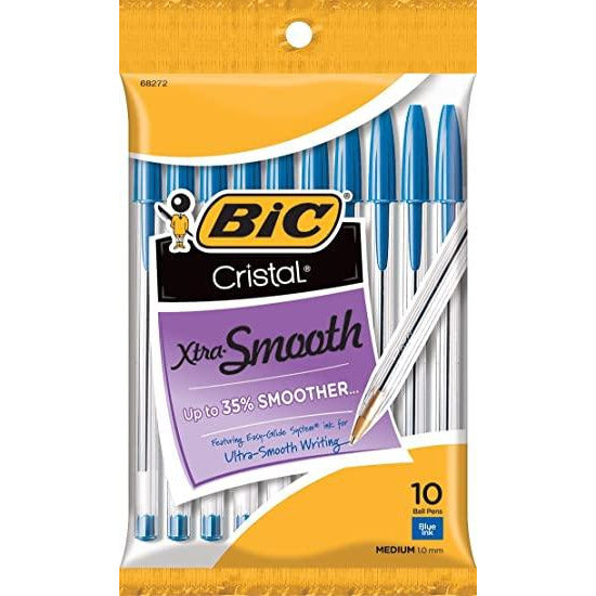 BiC Crystal Xtra Smooth Ballpoint Pen, Blue Ink (10 pack)