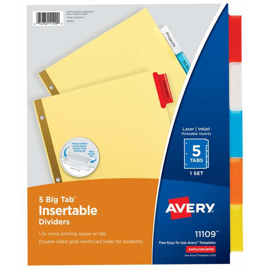 Avery 5 Tab Insertable Dividers - Colored Tabs