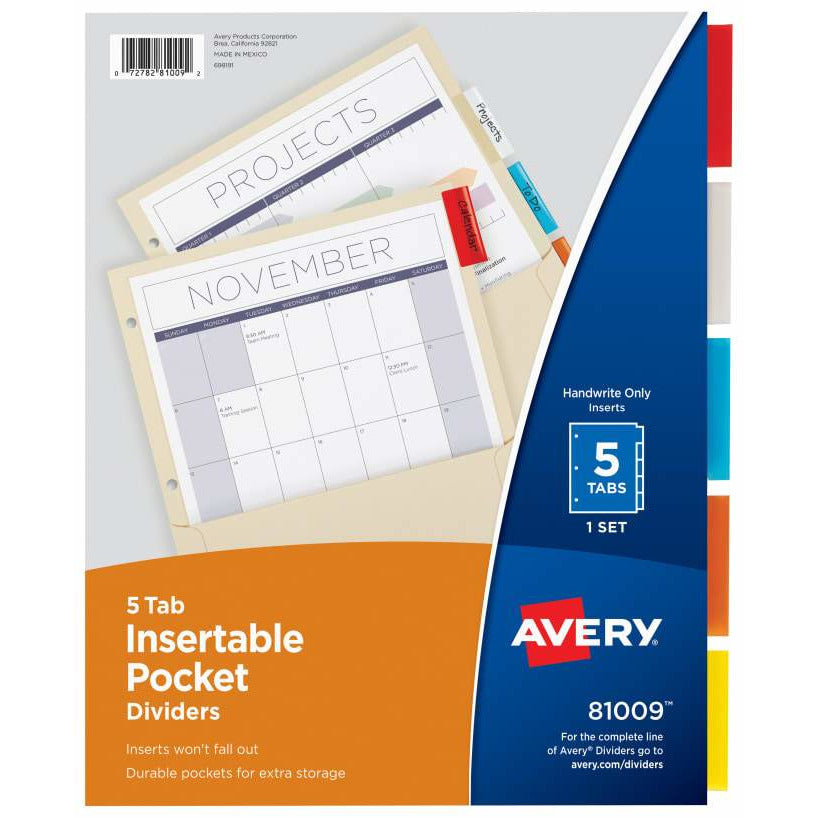 Avery 5 Tab Insertable Pocket Dividers