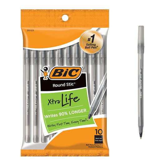 BiC Xtra Life Ballpoint Pens, Black Ink (10 Pack)