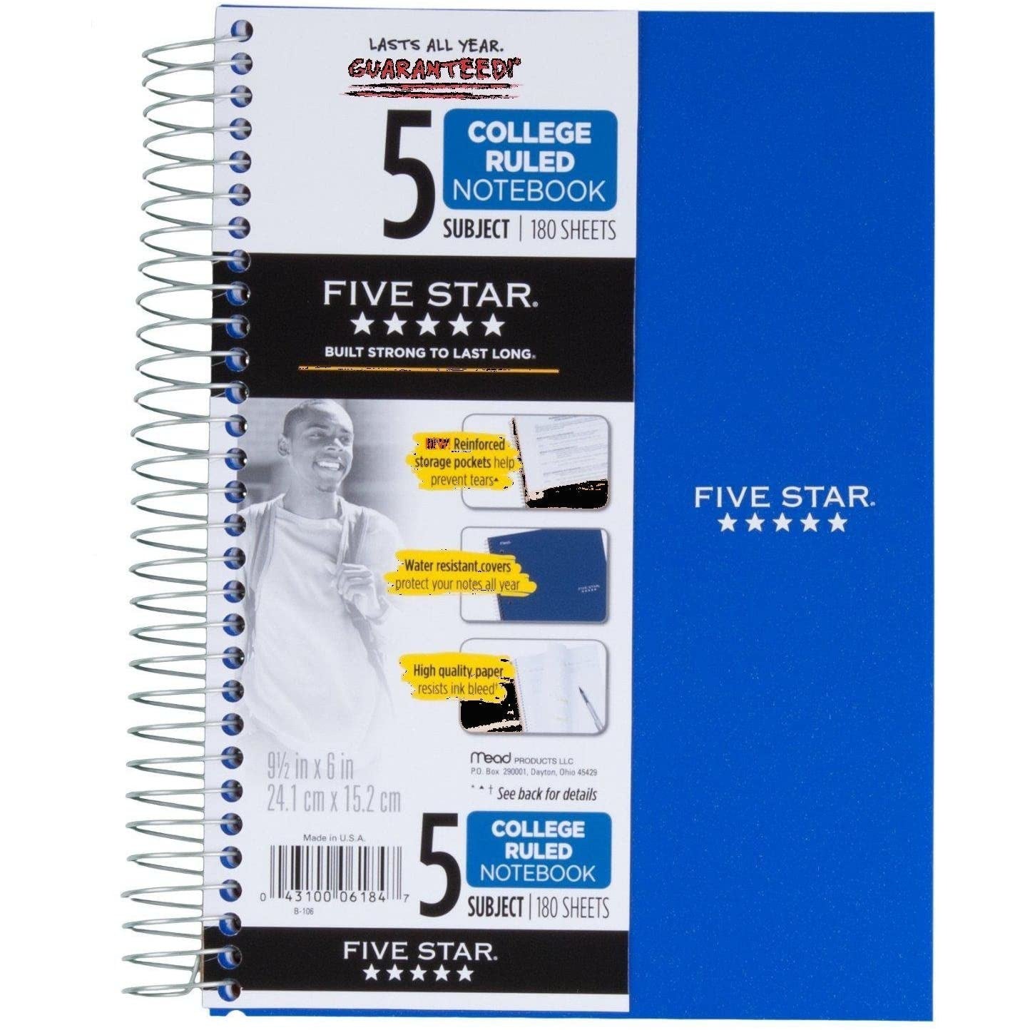 Five Star 5 Subject Notebook (Small 9.5 x 6 In)