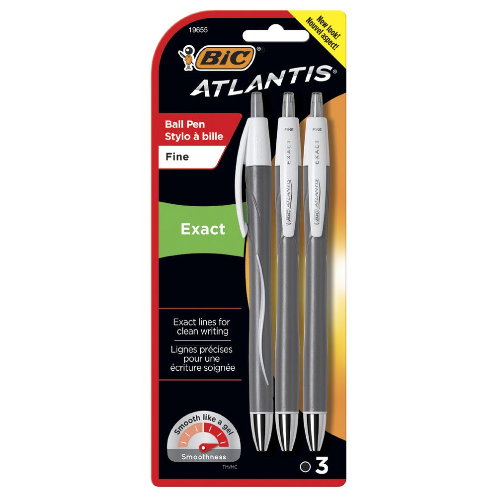 BiC Atlantis Exact Retractable Ball Pen, Black Ink (2 Pack)