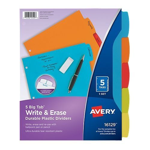 Avery 5 Tab Write & Erase Plastic Dividers